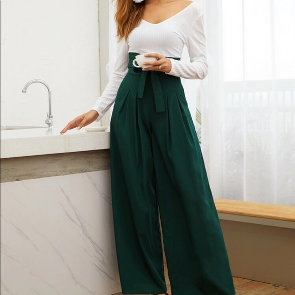 Boho belted high waisted wide leg pants - Picture 15 of 15